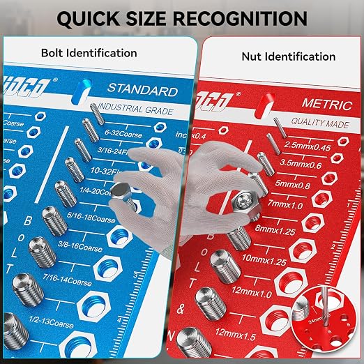 62 Nut and Bolt Thread Checker Standard and Metric, Bolt Size and Thread Gauge with 25 SAE & 25 Metric & 12 Drill Bit Gauge,Bolt and Nut Identifier Gauge for Nut Bolt Size Finder in Narrow Tricky Area