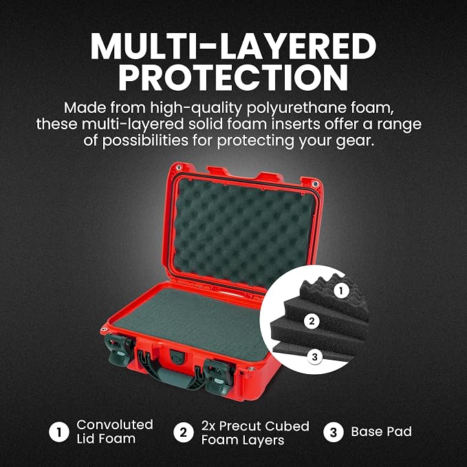 NANUK 915 Hard Case with Cubed Foam – Compact Waterproof Travel Camera Hard Case with Padded Dividers, 13.8” x 9.3” x 6.2” – Dustproof and Impact Resistant, Airline Carry-On Approved – Red