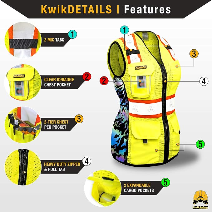 KwikSafety TIGER QUEEN Safety Vest for Women [Yellow, Small] + TORTOISE Full Brim Hard Hat Bundle