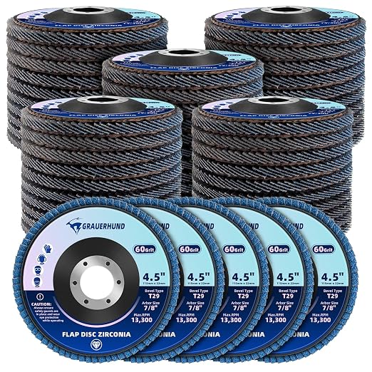 50 Pack Flap Discs 60 Grit 4 1/2" x 7/8" for Angle Grinder, T29 Flap Sanding Discs, 4 1/2 Inch Grinding Wheels, Zirconia Grinding Discs for Metal, Wood, and Stainless Steel Finishing