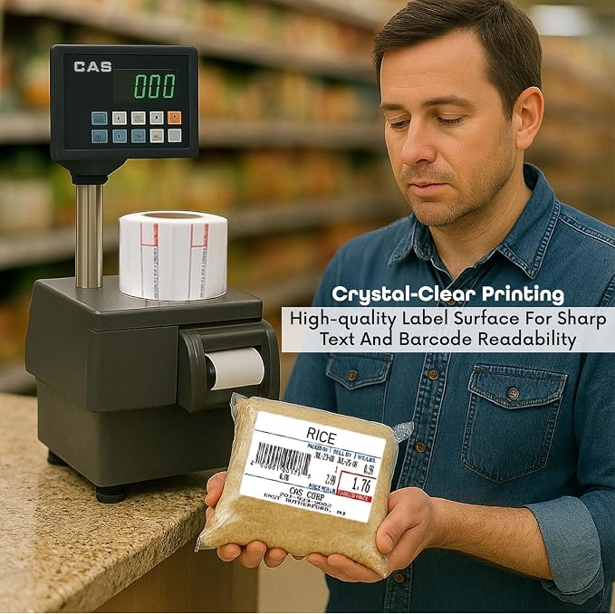 Aquos CAS CL-8010 Printing Scale Label Rolls | Direct Thermal Labels on Thermal Paper | Label Roll with Strong Adhesive | Pre-Cut | Smudge-Free | Made in USA