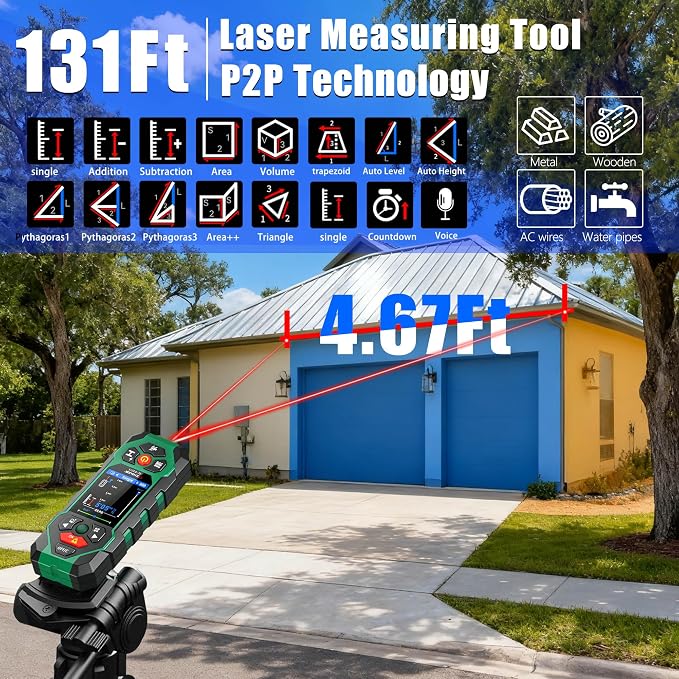 Stud Finder Wall Scanner with Laser Measure and Level 10 in1 Wall Detector Precisely Locates Wooden Studs/Metal Pipes/AC Power Stud Detector Beam Finders Studs Joist Pipe Edge of Wood LCD Display