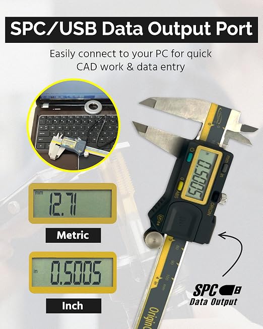 iGAGING Absolute Origin 0-8" Digital Caliper, IP54 Stainless Steel, SPC/USB Output Port, Inch & Metric Modes, Case, Manual, Battery