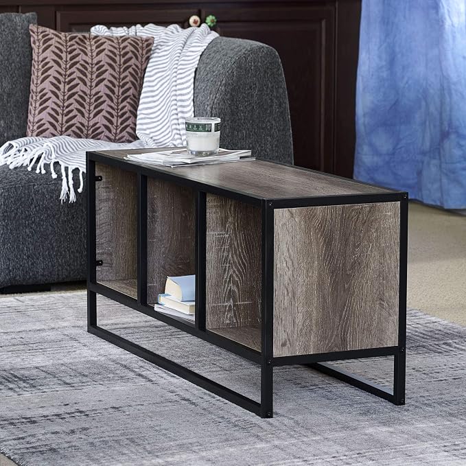 Household Essentials Ashwood & Iron Cube TV Console with Rustic Grain