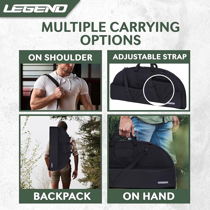 LEGEND Essential Compound Bow Case - Soft Bow Case for Compound Bow & Archery Accessories, Premium Bow Bag with Durable Nylon Fabric, Lightweight Archery Case with Backpack Strap - 36" or 44" Interior