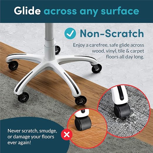Lifelong Office Chair Wheels Replacement Rubber Chairs Casters for Hardwood Floors and Carpet, Set of 5, Heavy Duty Desk Casters for Chairs to Replace Office Chair Mats - Universal Fit