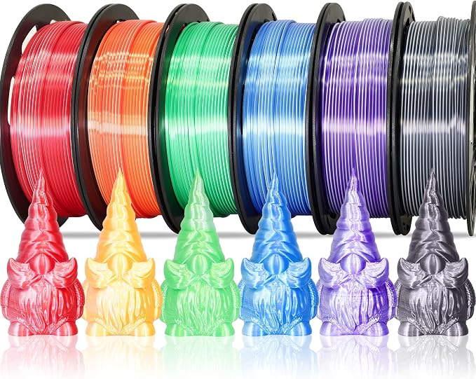 MIKA3D Dual Color 1.75mm 3D Printer Filament Bundle, 3D Printing Silk PLA 6 Spools Pack, Silk White Purple,White Blue,White Orange,WhiteBlack, WhiteGreen, WhiteRed,3D Printing PLA 250g X 6 Spools