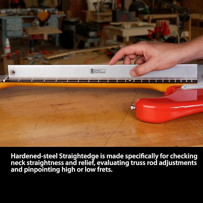 StewMac Basic Guitar Setup Kit - Metric | Includes String Action Gauge, Precision Straightedge, and 9 Understring Radius Gauges | Professional, Accurate, and Easy to Read Luthier Tools