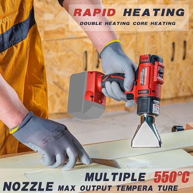 IRONFIST Heat Gun Cordless Compatible with MILWAUKEE M18 Battery Portable Hot Air Gun Two Temperature Setting 300°C 550°C for DIY PVC Shrink Tubing (BATTERY NOT INCLUDED)