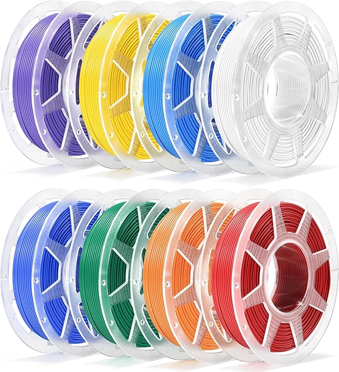 Pre-Dried PLA Basic 8x250g Bundle with Spool for Bambu Lab 3D Printers, Multicolor 1.75mm 3D Printing Filament, White+Red+Pumpkin Orange+Yellow+Mistletoe Green+Cobalt Blue+Cyan+Purple
