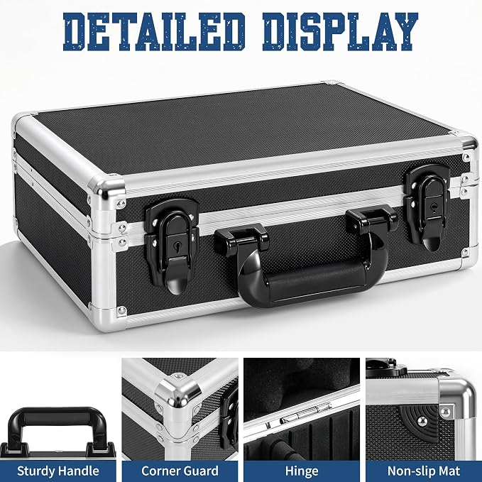 Aluminum Storage Case with Adjustable Dividers, Multi-Function Lockable Storage Carrying Case for Graded Card, Barber Tools, Makeup Tools, etc (Medium) ﻿