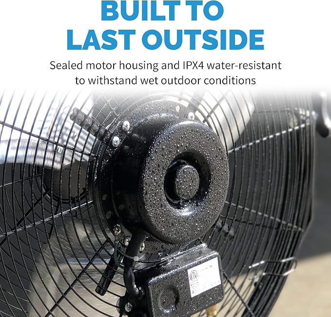 NewAir 20" High Velocity Wall Mount Fan, Heavy Duty Waterproof Outdoor Fan, Adjustable Tilt and 3 Speeds up to 4650 CFM, Pull Chain Switch | Wall Fan or Garage Fan for Indoor, Patio, Gym or Porch