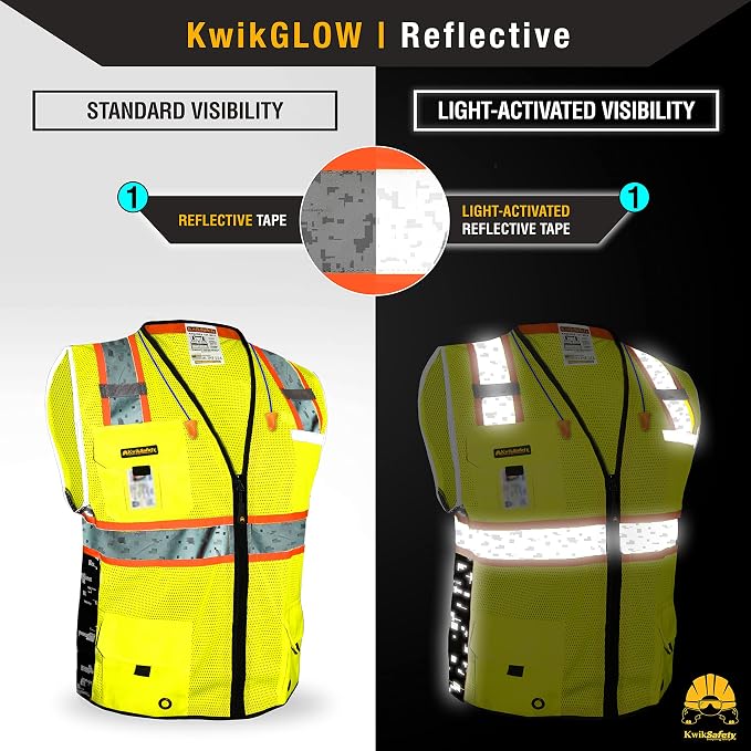 KwikSafety BIG KAHUNA DIGITAL Safety Vest [Yellow, 3XL] + TORTOISE Full Brim Hard Hat Bundle