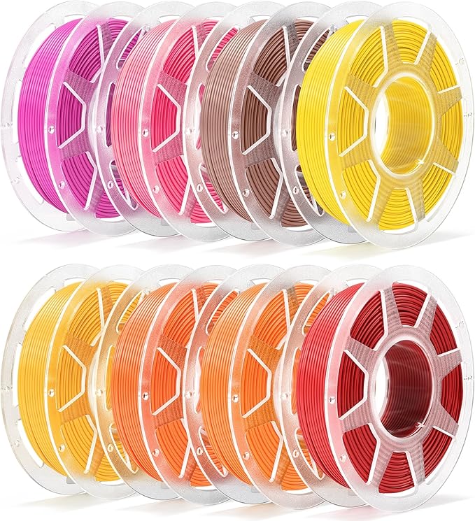 Pre-Dried PLA Basic 8x250g Bundle with Spool for Bambu Lab 3D Printers, Multicolor 1.75mm 3D Printing Filament, Red+Pumpkin Orange+Magenta+Hot Pink+Sunflower Yellow+Orange+Yellow+Brown