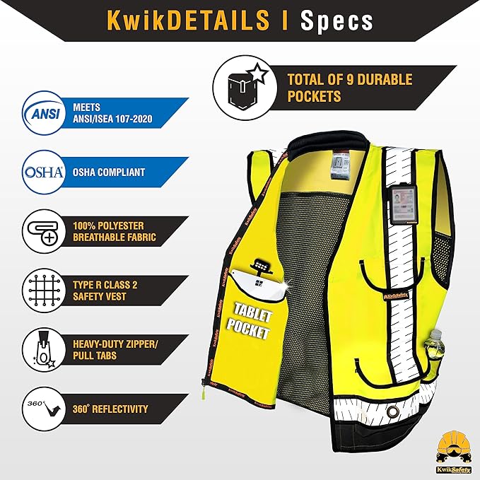 KwikSafety GODFATHER Safety Vest Class 2 & Class 3 ANSI OSHA Hi Vis Vest