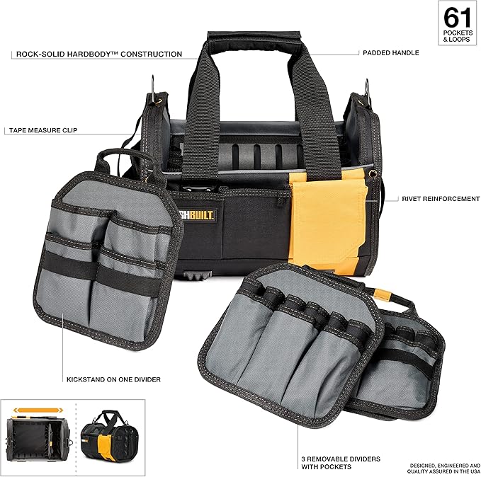 ToughBuilt - 12" Modular Tool Tote with Compact Jobsite Organization, Portable Lightweight Design, and Versatile Tool Storage (TB-81-12)