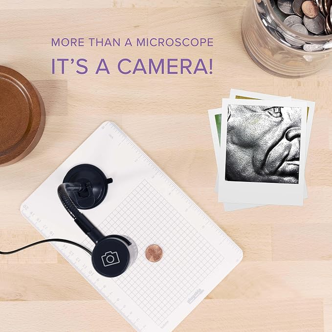 Plugable USB Digital Microscope 250x, 2MP Micro Camera with Flexible Arm Stand - Handheld USB & USB-C Microscope, Windows, Mac, ChromeOS, Linux, Android, iPad Compatible
