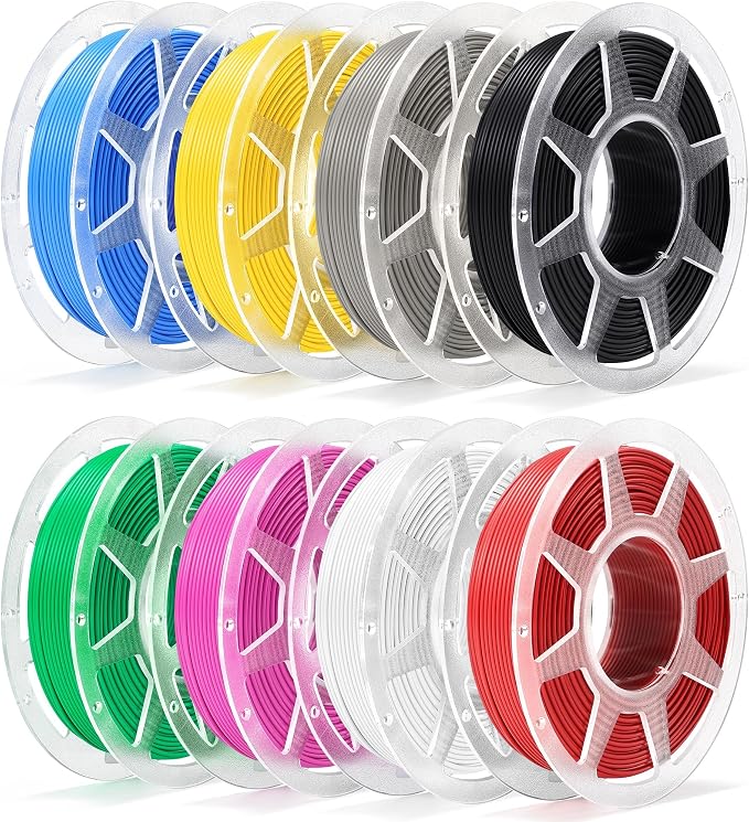 Pre-Dried PLA Basic 8x250g Bundle with Spool for Bambu Lab 3D Printers, Multicolor 1.75mm 3D Printing Filament, Black+White+Gray+Green+Yellow+Magenta+Cyan+Red
