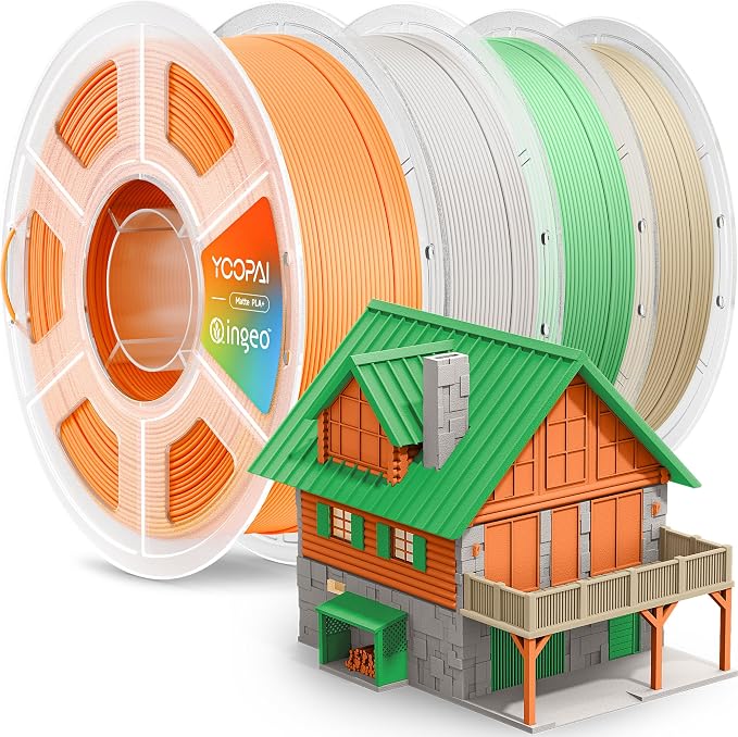 YOOPAI PLA+ Matte Filament 1.75mm, 4KG (8.8lbs) 3D Printer Filament, Dimensional Accuracy +/- 0.02 mm, Pastel Orange+Bone White+Grass Green+Desert Tan