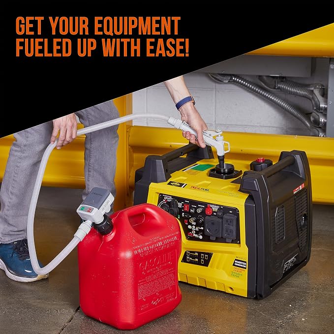 Deway Automatic Fuel Transfer Pump with Nozzle for Quick Flow Control & Stop, Extra Long Hose, Portable Liquid Pump for Gasoline, Diesel Fuel & More, 3 Included Adapter Fits All Size Gas Cans