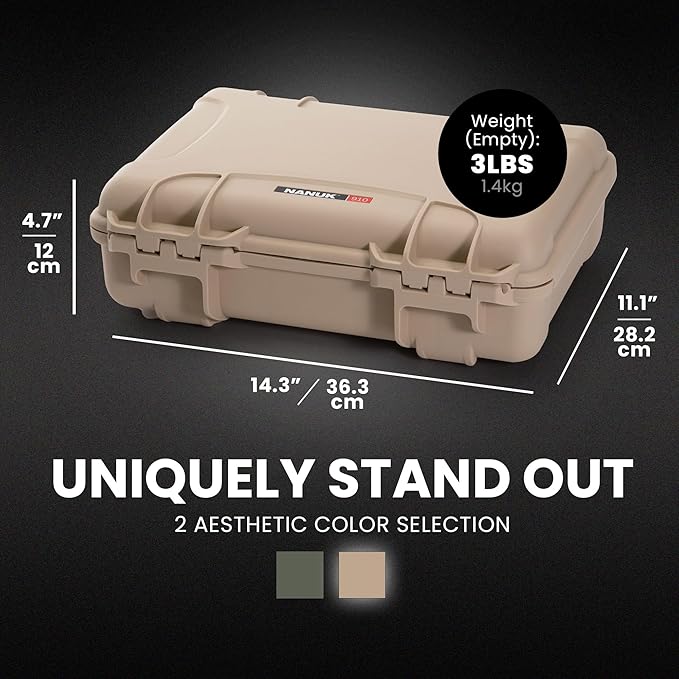 NANUK 910 Hard Case with Customizable Cubed Foam, IP67 Waterproof & Crushproof, Rugged Construction for Ultimate Protection, Made in North America – Tan (14.3” x 11.1” x 4.7”)