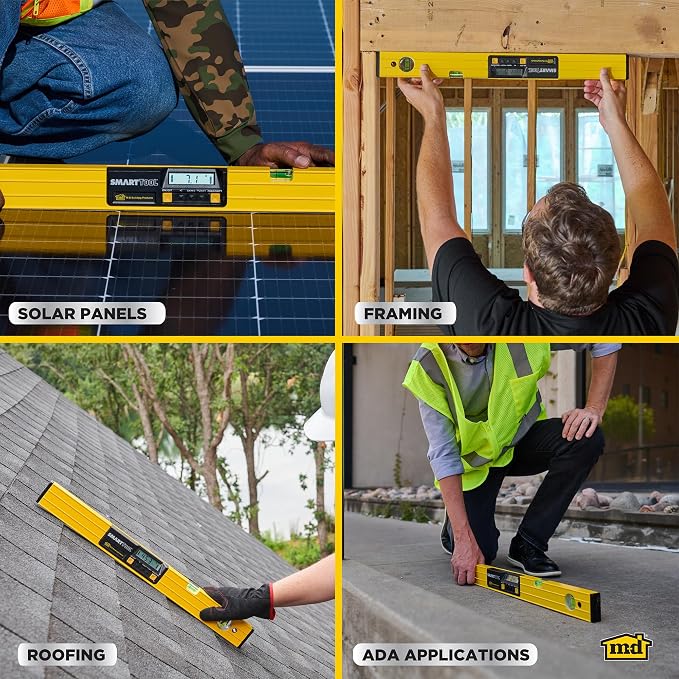 M-D Building Products 92379 SMARTTOOL® 24 Inch Digital Level: Precision Measurement w/LCD Screen, Audible Alerts, Water Resistance, High Visibility, & Heavy-Duty Aluminum Frame - Includes Carry Case