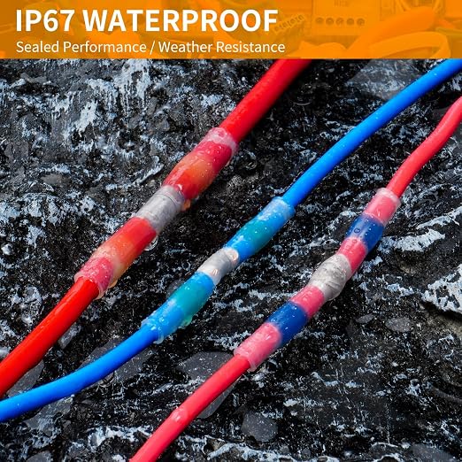 150PCS Solder Seal Wire Connectors, Heat Shrink Wire Connectors Kit, Waterproof Heat Shrink Butt Connectors for Marine Automotive Boat Truck RV Wiring, AWG 22-18, 1 Sizes, Blue