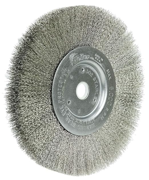 Weiler 01675 6" Narrow Face Crimped Wire Wheel, .006" Stainless Steel Fill, 5/8"-1/2" Arbor Hole, Made in The USA (Pack of 2)