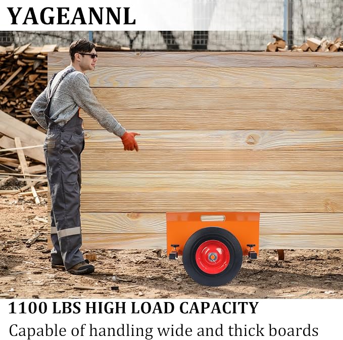 Heavy Duty Panel Dolly Orange 1100LBS Capacity Door Dolly with 10" Solid Wheels, Adjustable Drywall Mover Panel Drywall Cart Material Handling All Terrain Slab Cart