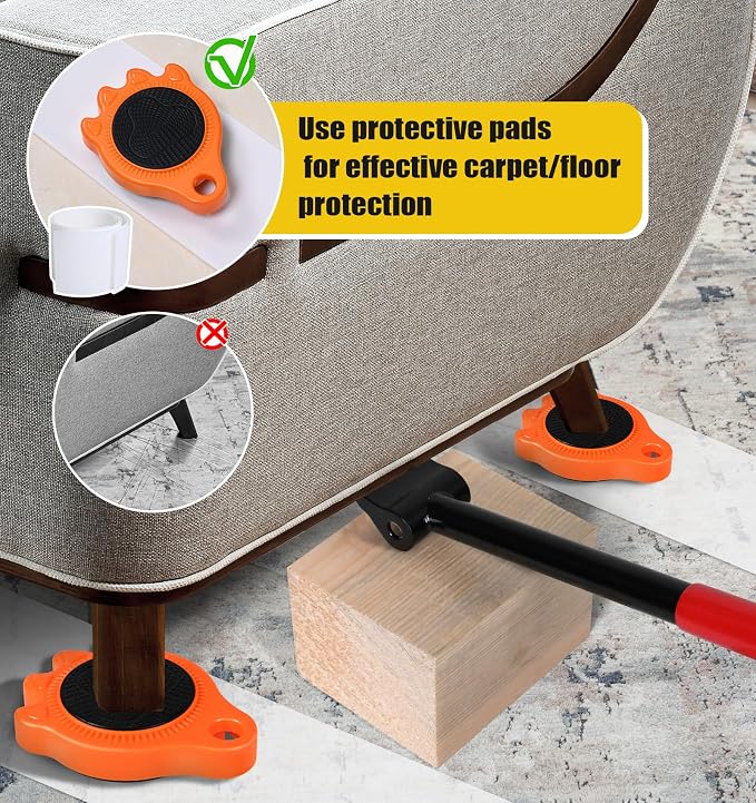 Furniture Lift Mover Dollies Wheel - Furniture Mover Can Withstand Up to 700 Ibs,360°Sliding Function, Furniture Lifter Have Self-Adjusting Bases， Heavy Item Furniture Moving Tool Without Falling