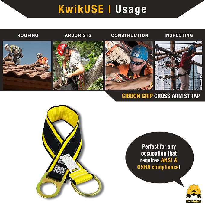 KwikSafety - Charlotte, NC - Gibbon Grip 3 ft [KIT] Safety Anchor Cross Arm Strap Safety Lanyard Safety Harness and 10 lb Tool Lanyard ANSI Fall Arrest System OSHA Protection Harness Lanyard