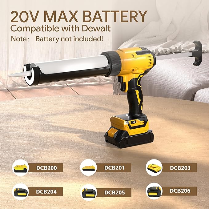 Cordless Caulking Gun Compatible With DeWalt 20V Max Battery(NO Battery) | 10 Oz Electric Caulking Gun with Anti-Drip,Auto Retract,LED Light,6 Speed for Filling, Sealing, Repair