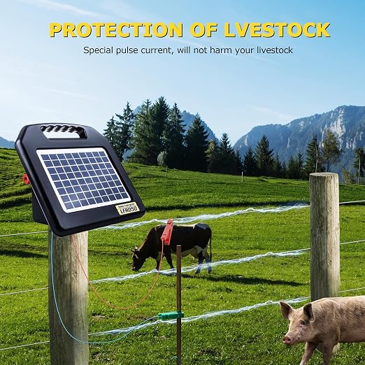 Solar Electric Fence Charger - 0.65 Joules 35 Mile Range Portable Solar Powered Electric Fence Charger, Integrated Machine for Livestock and Garden Protection