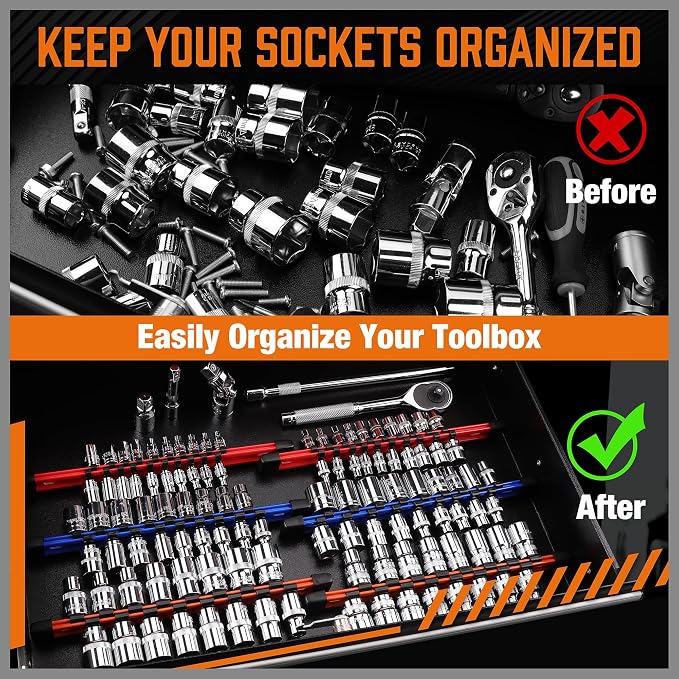 HORUSDY 6Pcs Double Sided Socket Organizer, 1/4-Inch, 3/8-Inch, 1/2-Inch, Premium Quality Socket Holders (6Pcs Double Sided Socket Organizer)