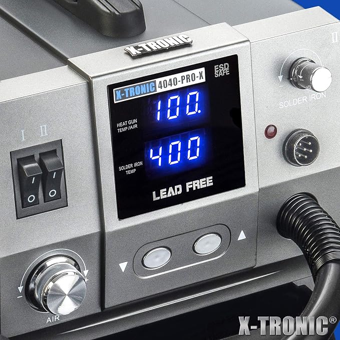 X-Tronic 4040-PRO-X • Platinum Series • 700 Watt Hot Air Rework Soldering Iron Station • Brushless DC Vortex Blower Air System • C/F Conversion, 0-30 Min Sleep, Calibration & Auto Cool Down Features!