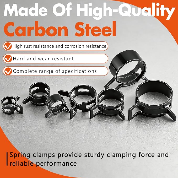 352Pcs 6-25mm Spring Band Hose Clamps Assortment Kit with Spring Clamp Plier & Hose Clamp Plier for Fuel Lines,Automotive,Marine,Gardening,Vacuum Hoses