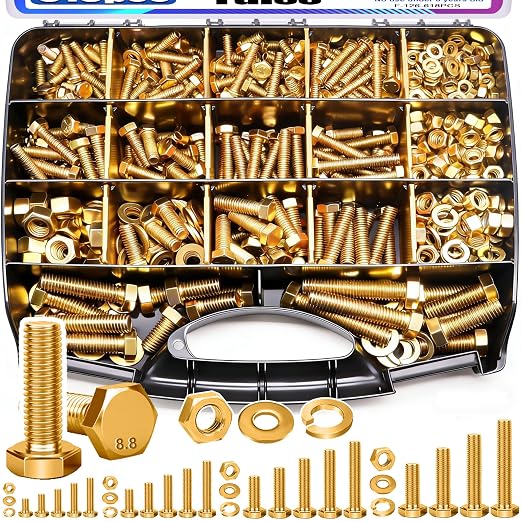 Taiss Grade 8.8 Bolts and Nuts Assortment Kit,1/4-20,5/16-18,3/8-16,1/2-13 Heavy Duty SAE Hex Bolts and Nuts & Flat/Lock Washer Kit,Carbon Steel Zinc Plated,with Handheld Box 618PCS