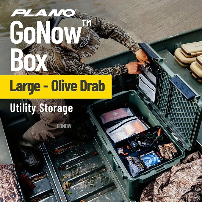 Plano GoNow Box, Waterproof Gear Storage, Heavy-Duty Outdoor Utility Container with Tray and Dividers for Tools and Accessories, Large, Olive Drab