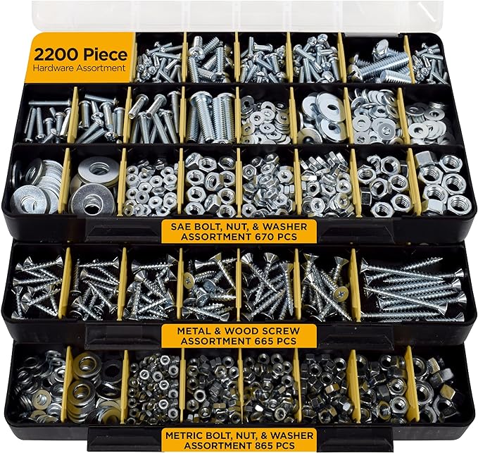 Jackson Palmer 2251 Piece Hardware Assortment Kit with Screws, Nuts, Bolts & Washers (3 Trays)…