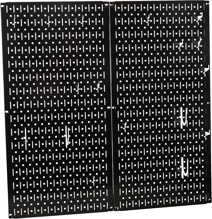 Wall Control Kitchen Pegboard Organizer Pots and Pans Storage Rack Organization Kit with Black Pegboard and White Accessories