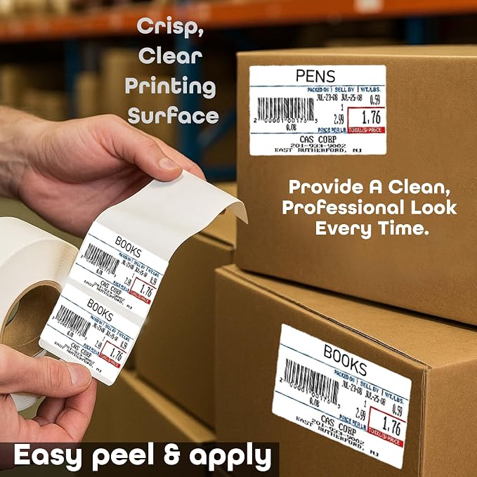 Aquos CAS CL-8010 Printing Scale Label Rolls | Direct Thermal Labels on Thermal Paper | Label Roll with Strong Adhesive | Pre-Cut | Smudge-Free | Made in USA