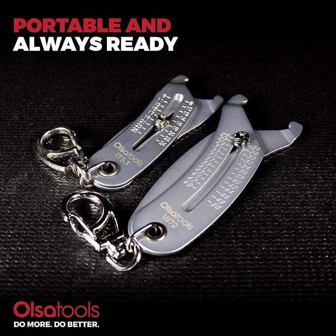 Olsa Tools Bolt Size Finder Keychain Combo 2pc Set Regular and XL - Dual Metric and SAE Bolt and Nut Gauge 8 to 50 mm 5/16 to 2-Inch - Compact Pocket Measuring Tools for Mechanics and DIY - Part 1907