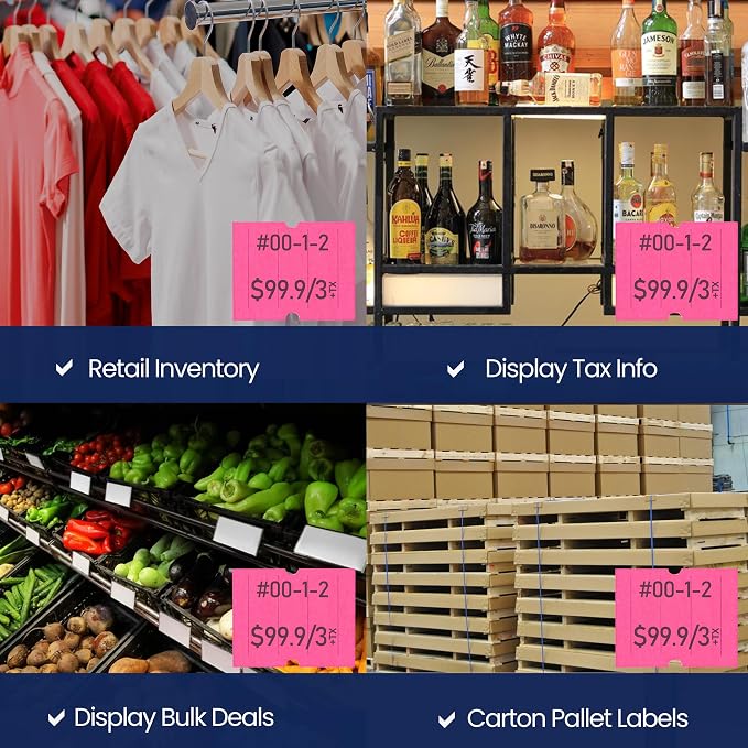 Perco 2 Line Fluorescent Pink Labels - 24,000 Blank Price and Date Gun Labels for Perco 2 Line Price and Date Guns - 32 Rolls, 4 Sleeves - Made in USA