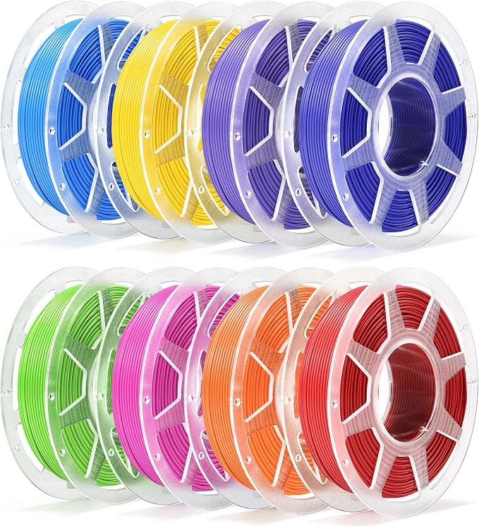 Pre-Dried PLA Basic 8x250g Bundle with Spool for Bambu Lab 3D Printers, Multicolor 1.75mm 3D Printing Filament, Magenta+Cyan+Purple+Dark Blue+MarsWork Green+Red+Yellow+Orange