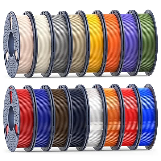 SUNLU PETG Filament 1.75mm Bundle, 250g Spool,16 Rolls, White+Grey+Red+Blue+Yellow+Orange+Purple+OliveGreen+Oak+CoffeeBrown+Midnight+Clear+Transparent Red+Transparent Blue+Transparent Orange