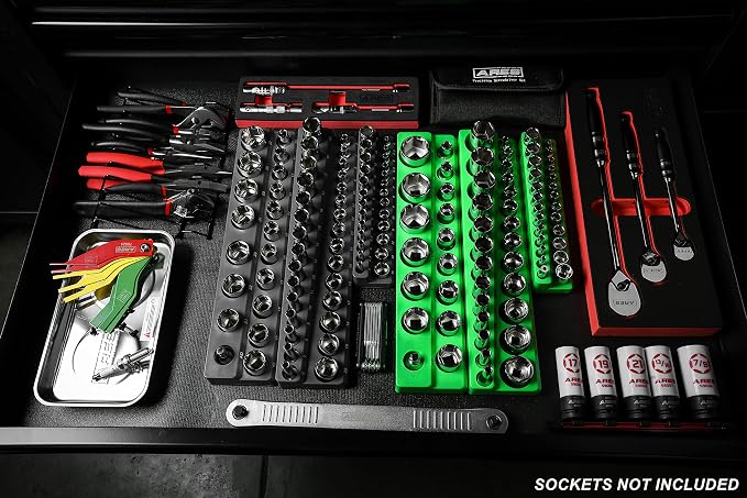 ARES 60160 - Magnetic Socket Organizer, 6-Piece Metric & SAE, 143 Sockets | Fits 1/4 in, 3/8 in, 1/2 in Drive