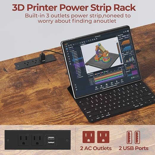 3D Printer Workstation with Power Outlet & Filament Storage, Heavy Duty 4-Tier 3D Printer Stand with Drawer, X-Bracket Stability, Large 39.4” 3D Printing Desk for Workshop, Studio, Office
