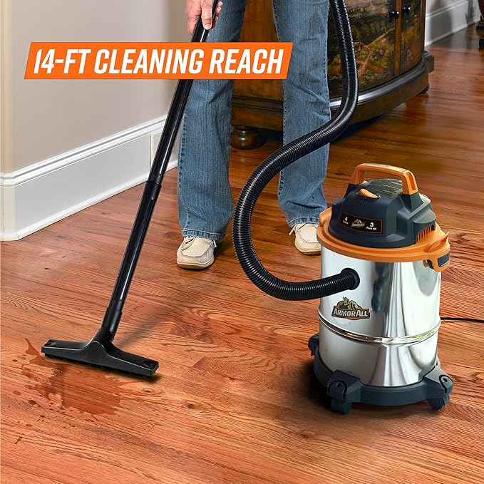Armor All VOC408S 0901 4 Gallon 3 Peak HP Stainless Steel Wet/Dry Vacuum, Orange