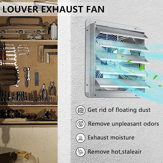 20 Inch Shutter Exhaust Fan, Aluminum Wall Mounted Exhaust Fan, 4000 CFM High Speed Automatic Shutter Attic Fan, Vent Fan For Greenhouse,Shed,Shop,Garage,ETL Listed