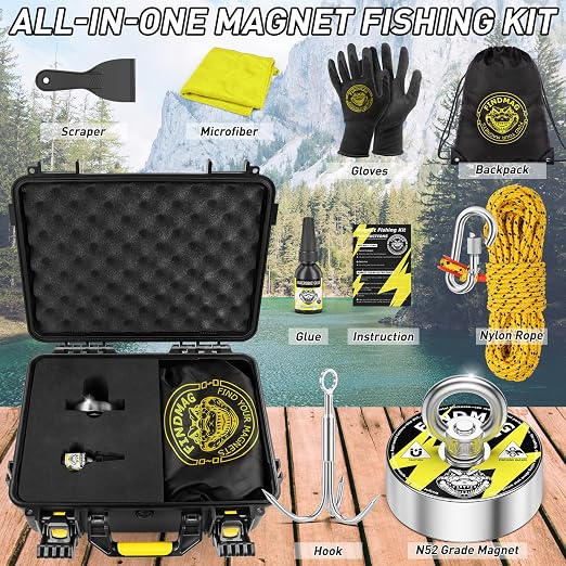 FINDMAG Double Sided 1000 lbs Pulling Force Magnet Fishing Kit with Case, 2.95" Diameter Fishing Magnets Perfect for Retrieving Items, Magnet Tool, Gift-Ready Packaging
